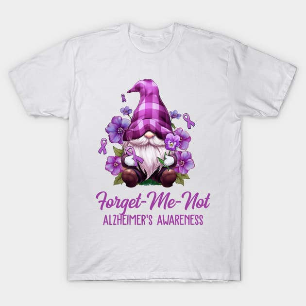 Forget Me Not Purple Alzheimer's Awareness Gnome Flower T-Shirt by James Green